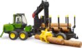 Bruder, John Deere 1210E erdei traktor, 4 rönkkel és rönkfogóval
