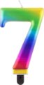 Szivárvány színű születésnapi gyertya, 8 cm, 7-es