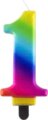 Szivárvány színű születésnapi gyertya, 8 cm, 1-es