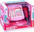 Elektronikus pénztárgép kiegészítőkkel, rózsaszín