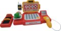 Pénztárgép játékszett kiegészítőkkel, piros, 37 db-os