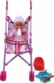 Játékbaba babakocsival és kiegészítőkkel, 35 cm