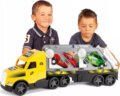 Wader, Magic Truck Action retro autószállító kamion kisautókkal, 79 cm